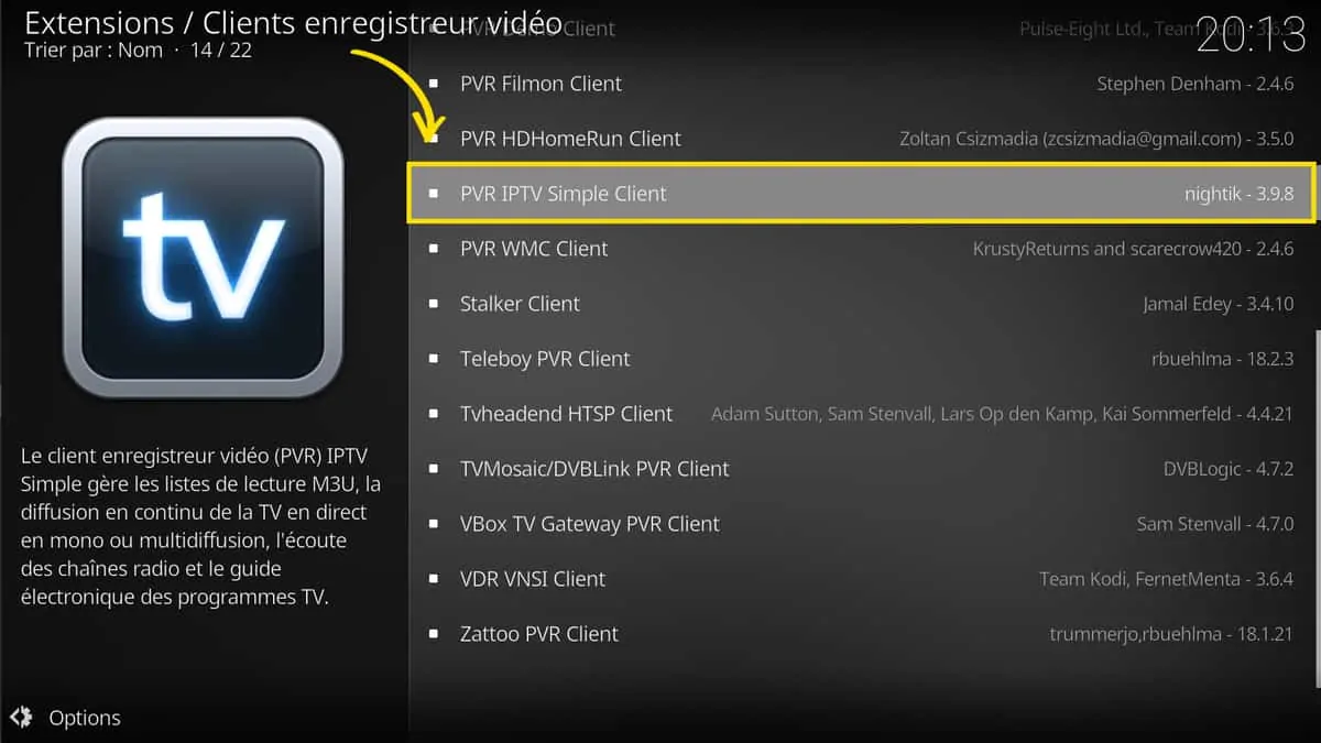 Le PVR Simple Client, dans les Clients enregistreur vidéos