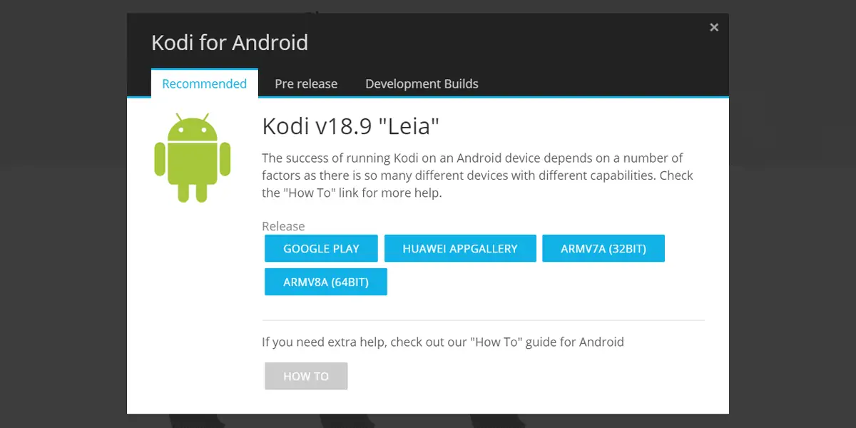 Les différentes versions de Kodi disponibles sur la plateforme Android