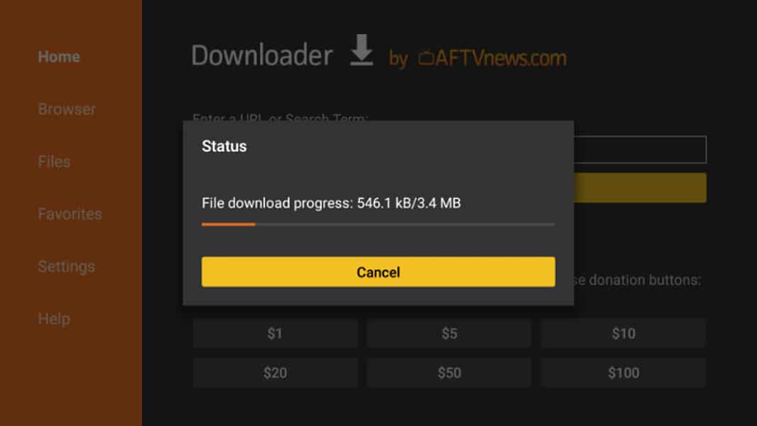 Le fenêtre de progression d'un téléchargement dans Downloader