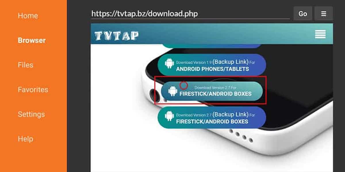 Les différentes versions disponibles de TV Tap, via l'application Downloader