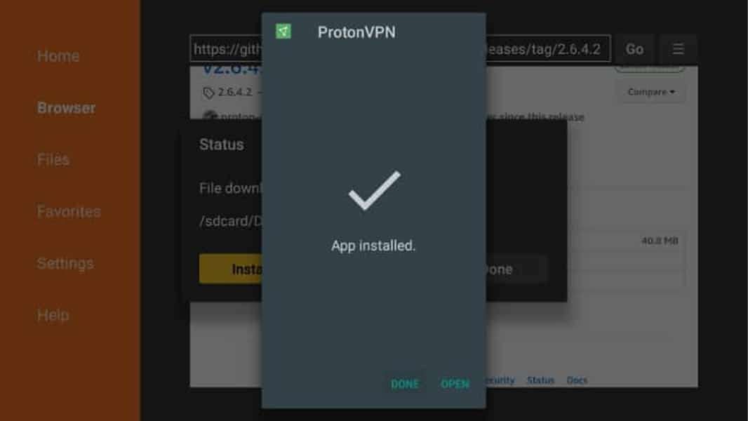 L'interface qui s'affiche lorsque Proton VPN est installé