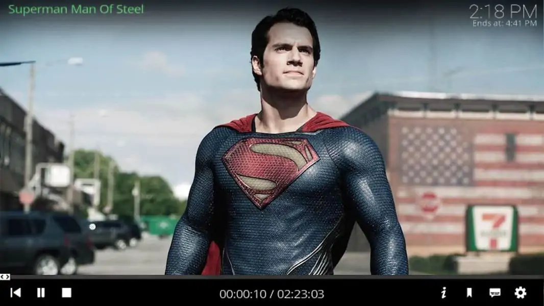 Une capture d'écran d'un film avec l'extension DC Universe pour Kodi