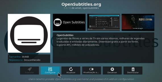 Configurar o serviço OpenSubtitles de legendas, no Kodi