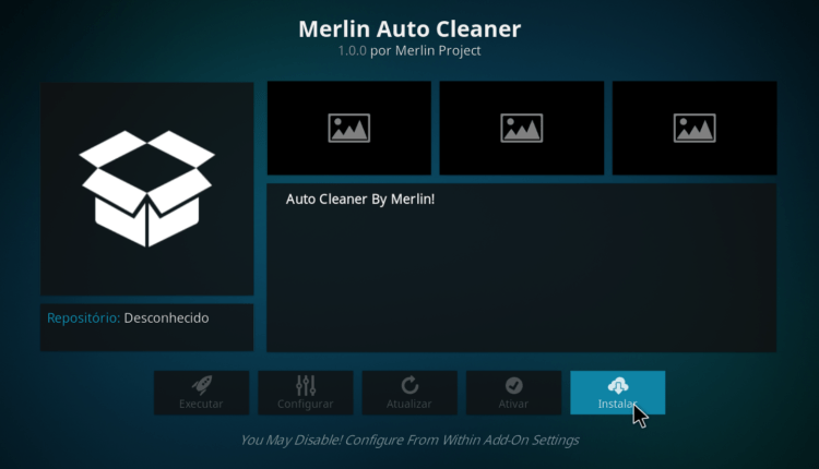 Instalação do Merlin Auto Cleaner para resolver o erro "Verifique o log para mais informações"