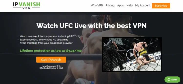Desconto promocional por ocasião do evento UFC na subscrição do serviço de VPN IPVanish