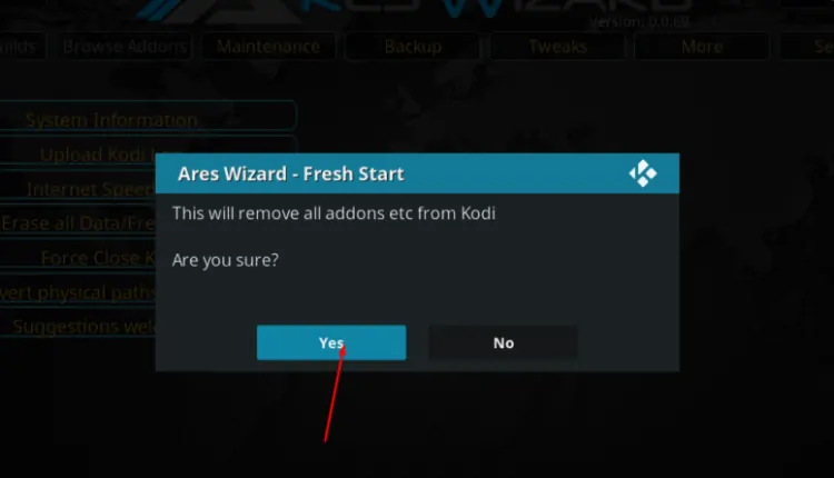 Ares Wizard confirmação da opção selecionada