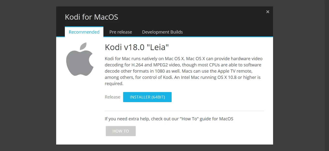 Download Kodi 18 Leia para MacOS