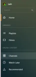 Selecione Channels no menu do Plex