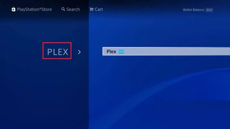 Pesquise pelo aplicativo Plex na PlayStation Store