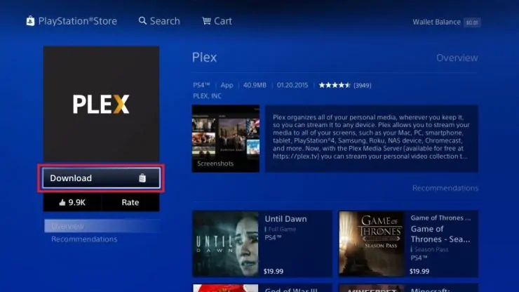 Fazer o download do aplicativo Plex para a sua PS4