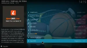Siga para video add-ons no Kodi e selecione o Sport365