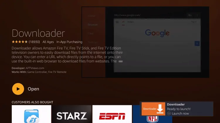 Abra a app "Downloader" para Instalar MX Player na Fire TV Stick