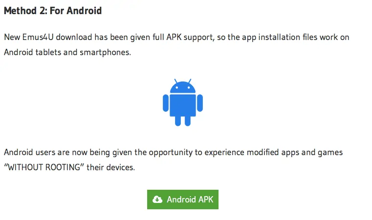 Página do aplicativo para Instalar Emus4u no Android