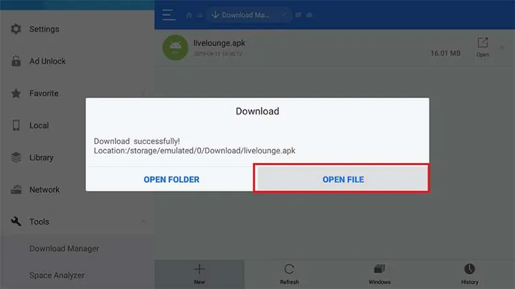 Depois que o download fique completo, abra-o fazendo Open File