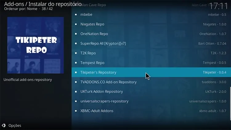 Selecione Tikipeter's Repository no Kodi