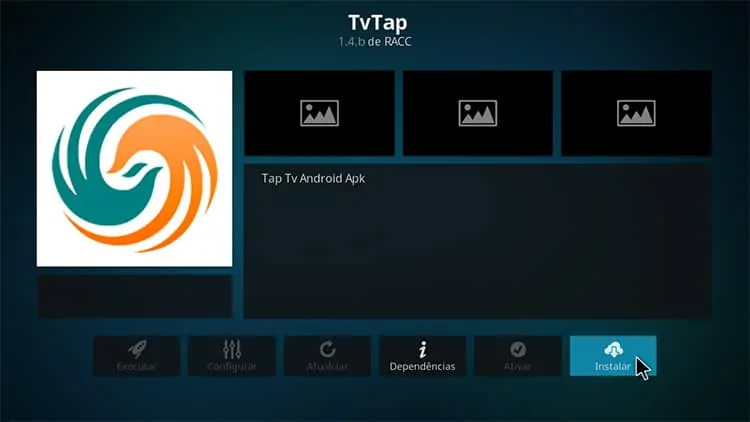 Clique no botão instalar para instalar o Addon TvTap no Kodi