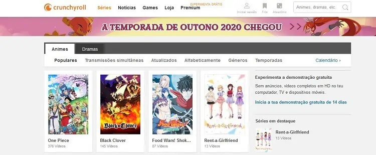 O Crunchyroll é um dos melhores sites para assistir Animes grátis, online