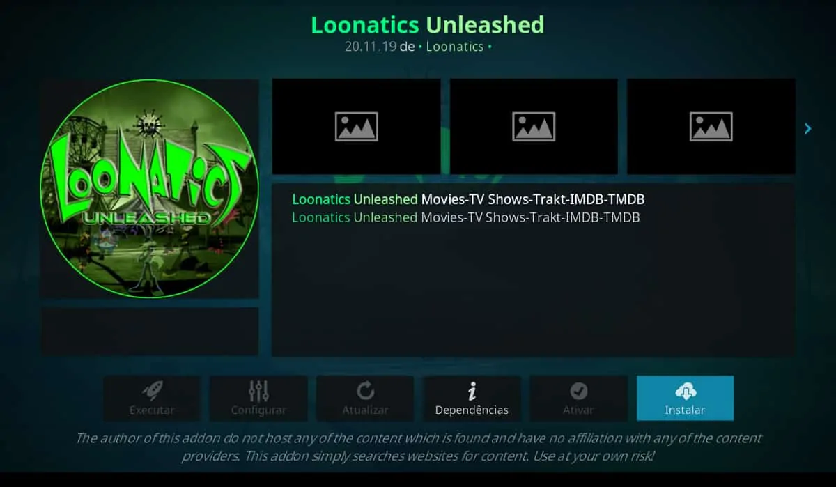 Faça Instalar para prosseguir com a instalação do Addon Loonatics Unleashed no Kodi