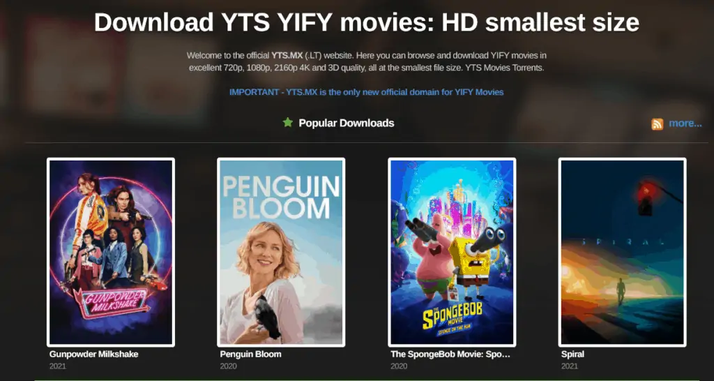 YTS - Melhores sites para baixar filmes pelo utorrent