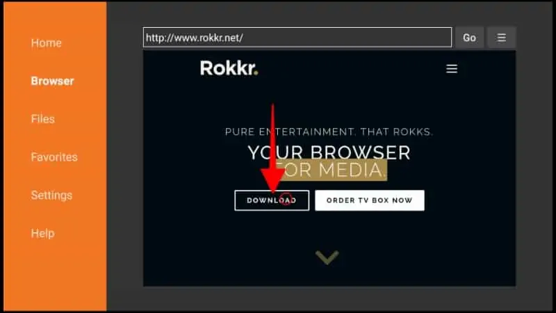 Clique em download para baixar o ficheiro APK do Rokkr no Fire TV Stick