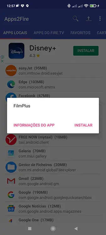 Selecionar a app instalada no Android para ser instalada no Firestick