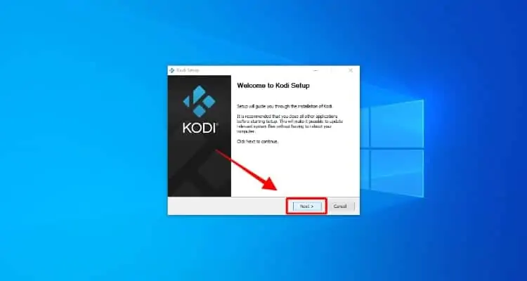 Clique Seguinte (Next) para prosseguir com a instalação do Kodi no Windows