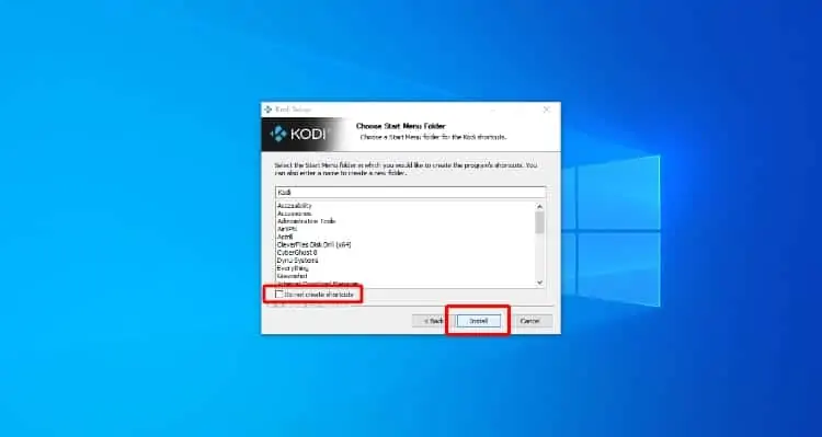 Faça instalar para iniciar a instalação do Kodi em seu Windows