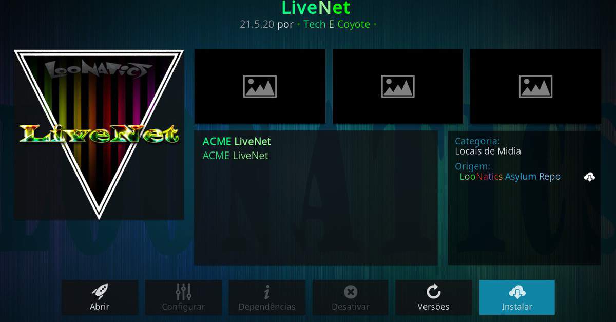 Faça instalar para prosseguir com a instalação do Addon LiveNet no Kodi