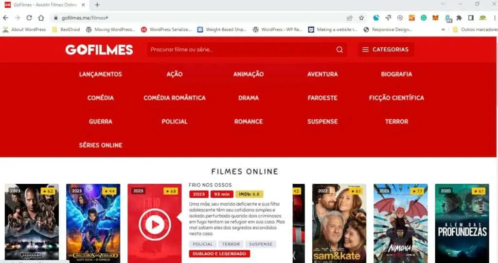Todas as funcionalidades prontas a usar do site Gofilmes para assistir Filmes online, depois de acessar