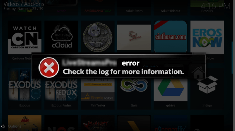 How to fix the Check the log for more information error on Kodi