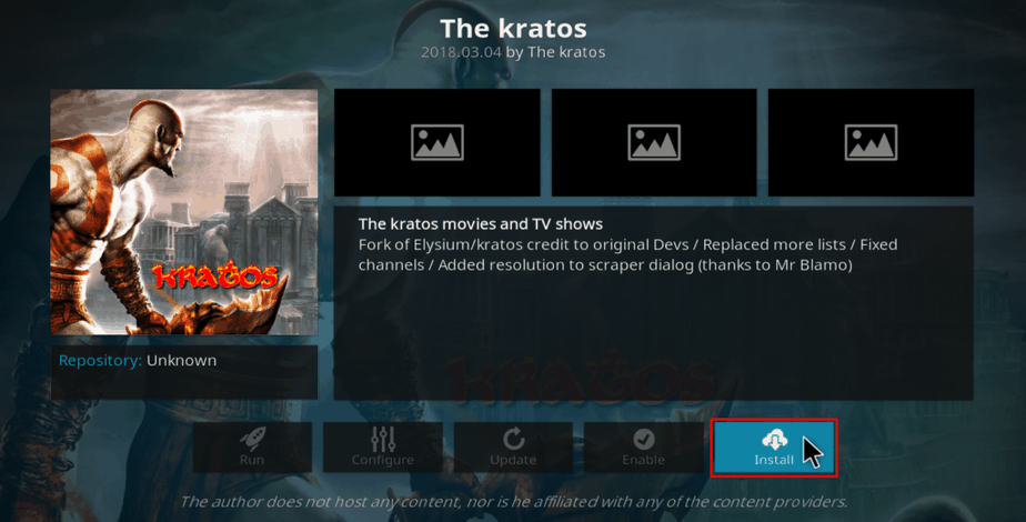 Install kratos kodi addon