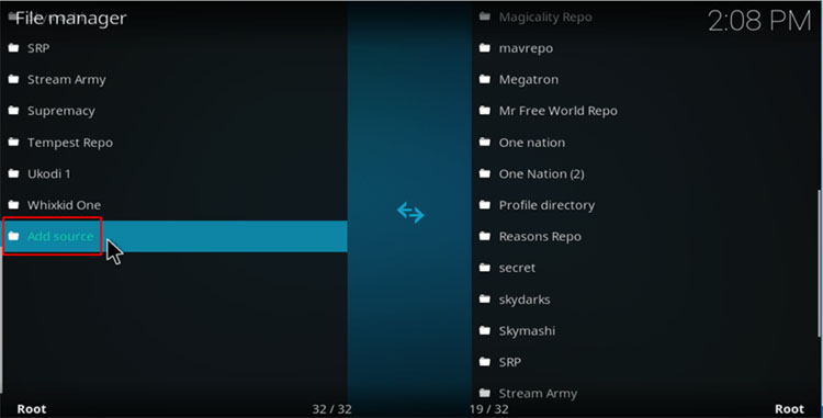 Double click on Add source to add the new source on Kodi