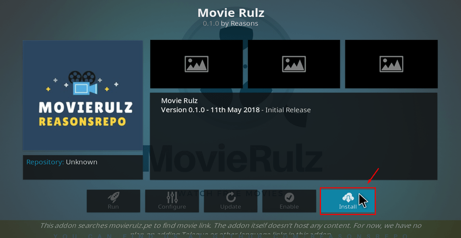 On Movie Rulz screen, hit Install