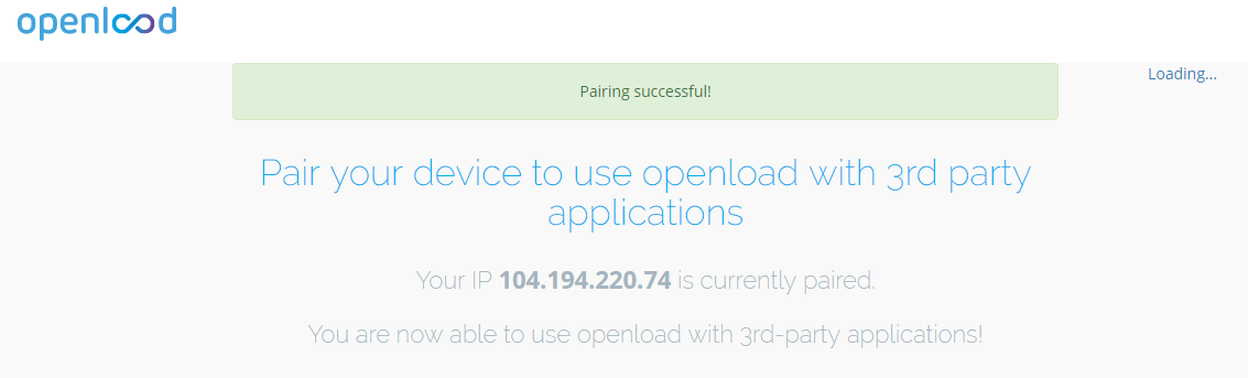 Your IP was successfully paired with Openload