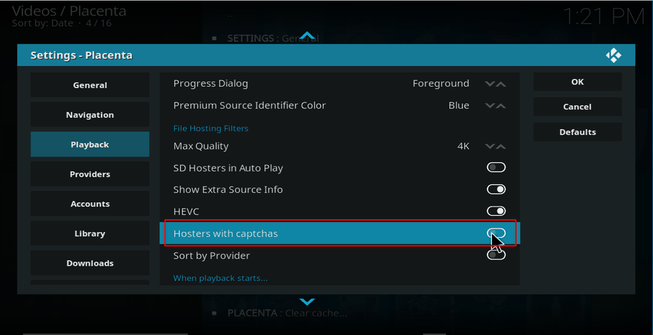 Select Hosters with Captchas on Kodi