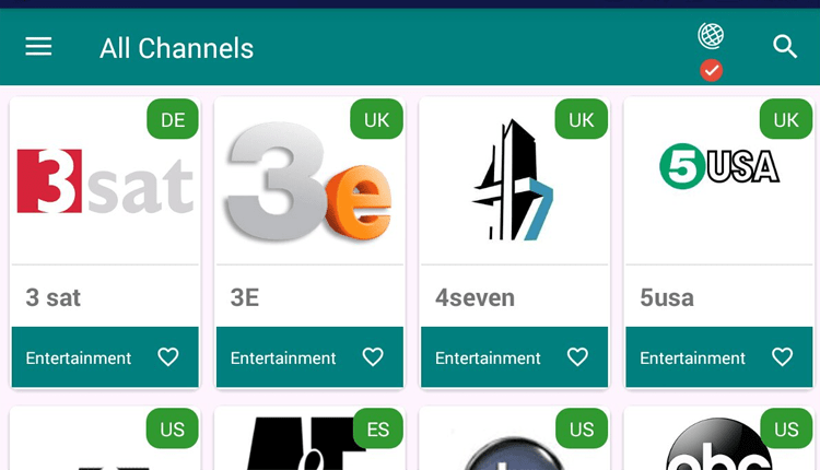 The TVTap IPTV application layout