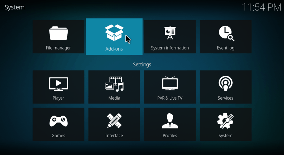 Select addons to browser the existing addons on Kodi