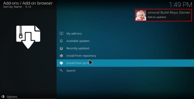 Wait for the successful Diamond Wizard install message to appear on Kodi