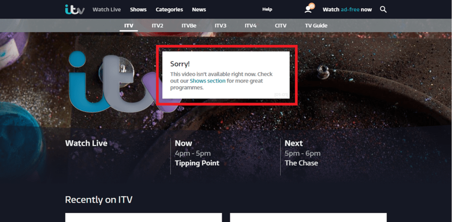 ITV will block your access from outside the UK