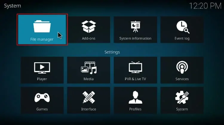 Select File manager to access sources on Kodi