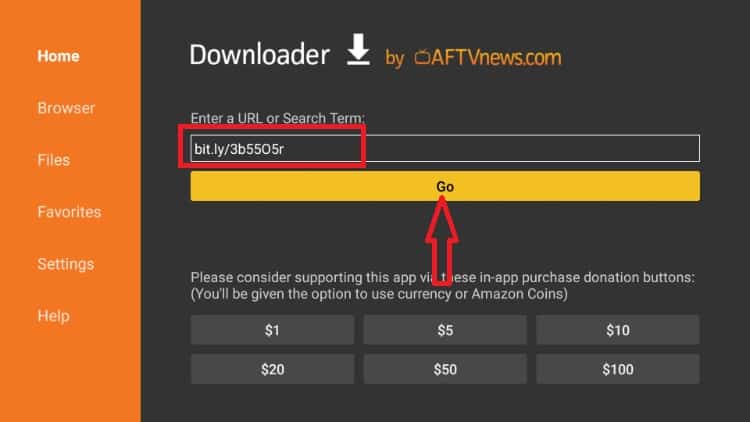 Enter the Strix APK url into the Download app address bar
