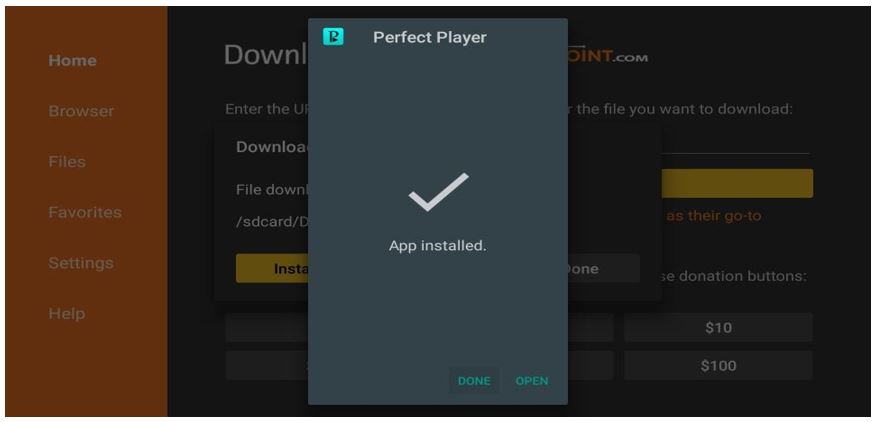You'll receive a notification when Perfect player IPTV APK finishes the install