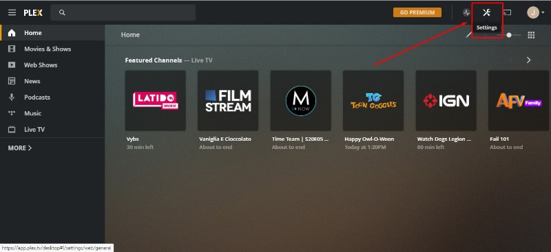 To install Subtitles on Plex, start by hitting the Settings button