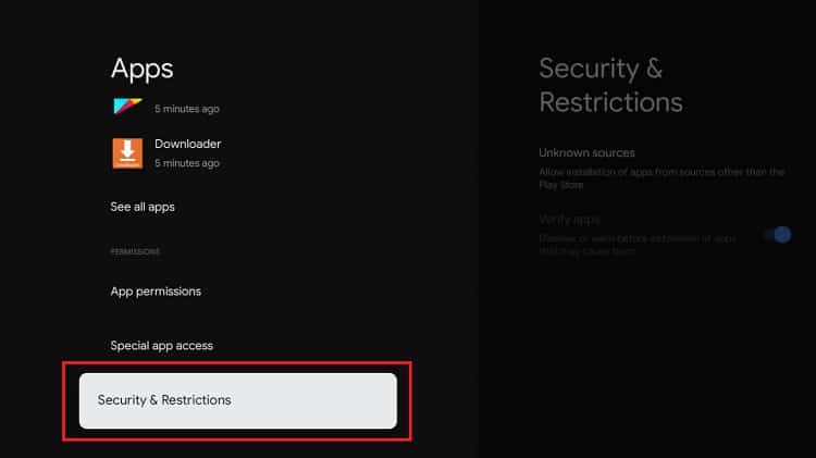 Security & restrictions settings