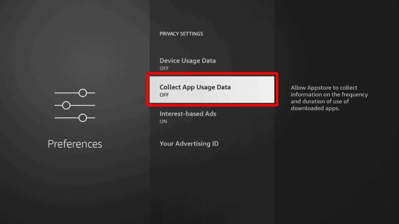 Firestick privacy Settings - Collect App Usage Data