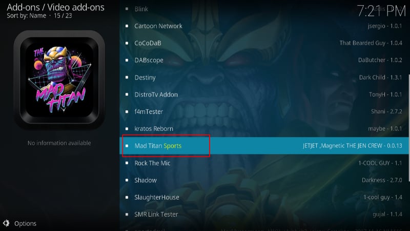 Select video Addons to proceed width the Mad Titan sports Addon install on Kodi