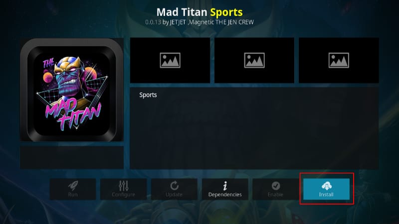 Hit Install to install Mad Titan sports addon on Kodi