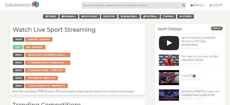 Streamwoop is a sports dedicated site