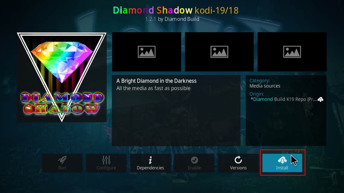 click install diamond shadow addon on Kodi