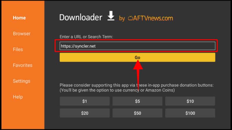 Download Syncler APK by adding its URLon Downloader